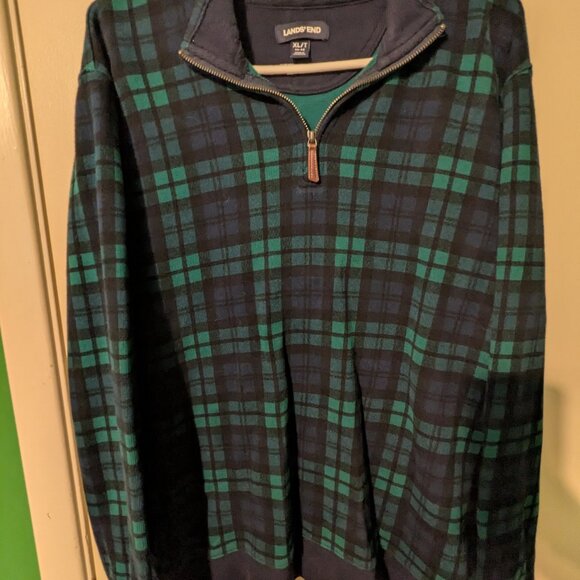 Lands End men's quarter zip - blue and green plaid - size XLT - Picture 2 of 5